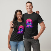 80er Pixel Art Sunset & Palm Tree Retro 8 Bit Vint T-Shirt (Unisex)