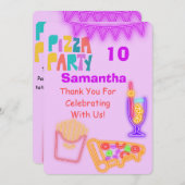 80er Pizza-Party Danke Karte - Neon (Vorne/Hinten)