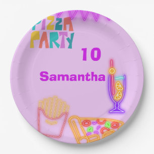 80er Pizza-Party-Papierteller - Neon-Arcade Pappteller