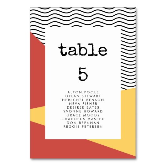 80er Pop art Memphis Sitzkarten Tischnummer (Vorderseite)
