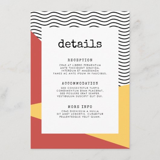 80er Pop art Memphis Stil Gastinformation Begleitkarte (Vorderseite)