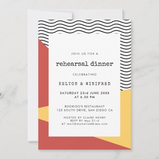 80er Pop art Memphis Stil Probe Dinner Einladung (Vorderseite)