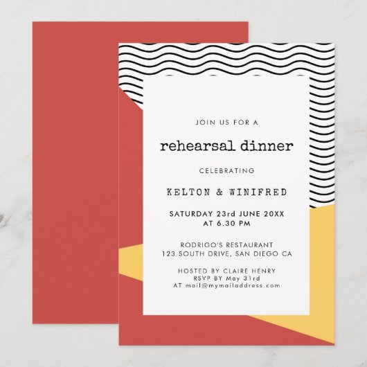 80er Pop art Memphis Stil Probe Dinner Einladung (Vorne/Hinten)