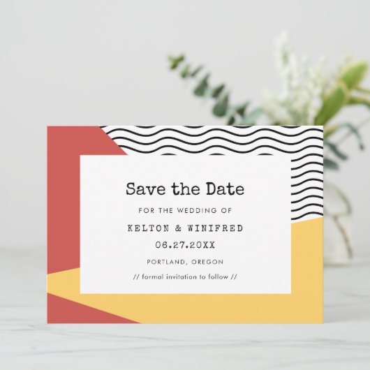 80er Pop art Memphis style wedding Save The Date (Stehend Vorderseite)