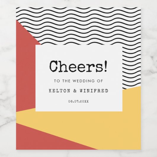 80er Pop art Memphis style wedding Weinetikett (Einzelnes Label)