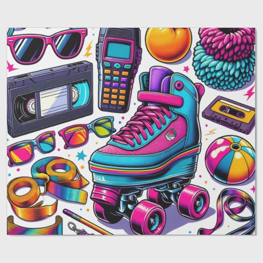 80er Pop Culture Icons Geschenkpapier (Flach)