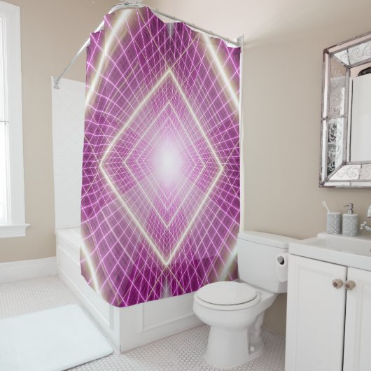 80er Retro: 3D Sci-Fi Hintergrund. Duschvorhang (Beispiel)