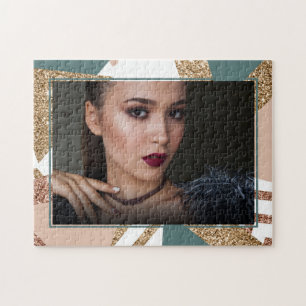 80er Retro Abstrakt 70er Green und Gold Foto Puzzle