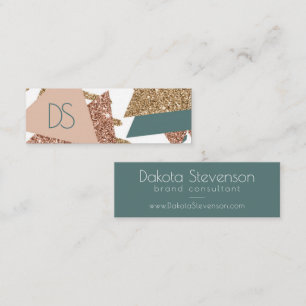 80er Retro Abstrakt   70er Green und Gold Monogram Mini Visitenkarte