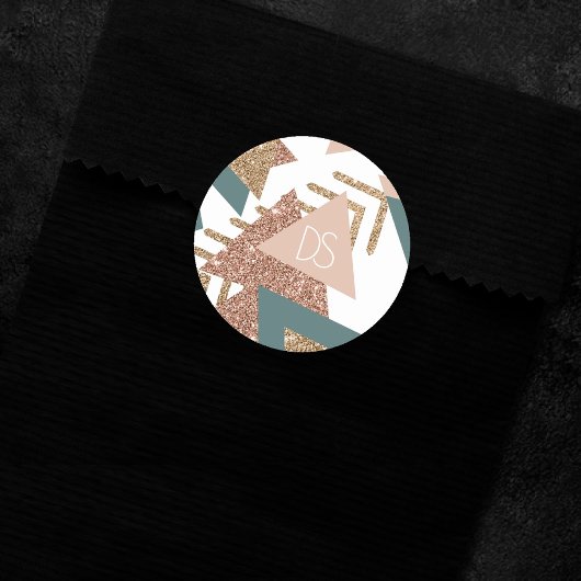 80er Retro Abstrakt | 70er Green und Gold Monogram Runder Aufkleber