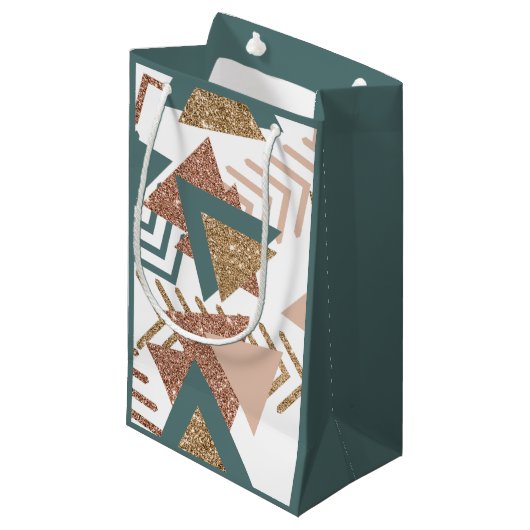 80er Retro Abstrakt | 70er Green und Gold Palette Kleine Geschenktüte (Vorderseite Schrägansicht)