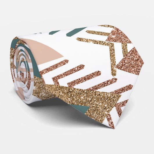 80er Retro Abstrakt | 70er Green und Gold Palette Krawatte (Gerollt)