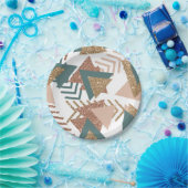 80er Retro Abstrakt | 70er Green und Gold Palette Pappteller (Party)