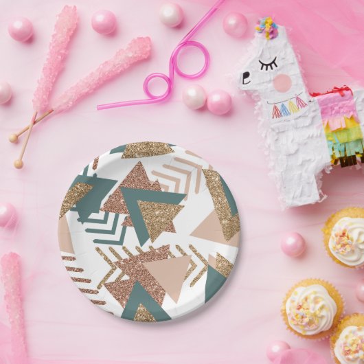 80er Retro Abstrakt | 70er Green und Gold Palette Pappteller (Party)