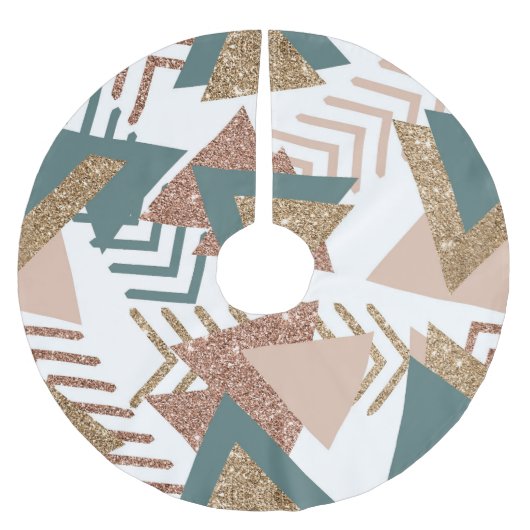 80er Retro Abstrakt | 70er Green und Gold Palette Polyester Weihnachtsbaumdecke (Vorderseite)