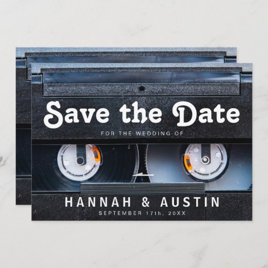 80er Retro Cassette 1980er Hochzeit Sichern Sie da Save The Date (Vorne/Hinten)