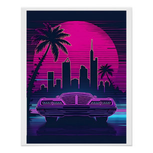 80er Retro Cityscape - Neon Cyberpunk Ästhetik Poster