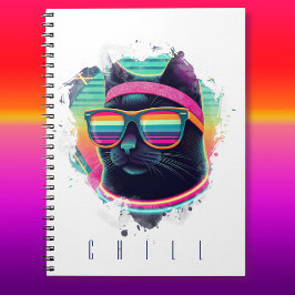 80er Retro Coole Katze mit Sweatband und Sonnenbri Notizblock