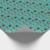 80er Retro Coole Katzen mit Sonnenbrille blau Geschenkpapier (Ecke)