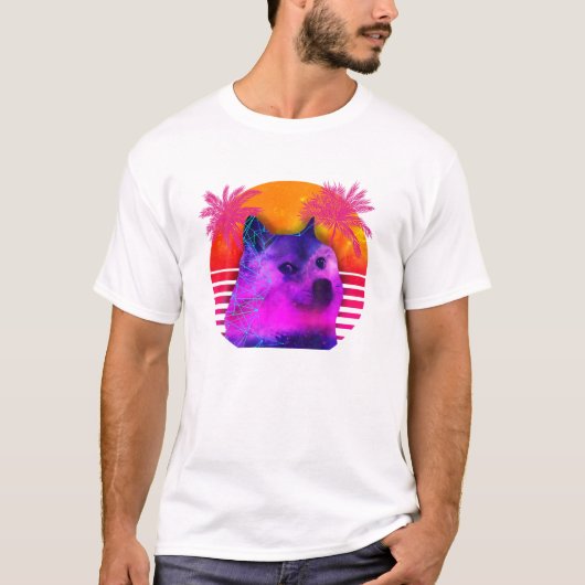 80er Retro Doge Hodl Zum Mond T-Shirt (Vorderseite)