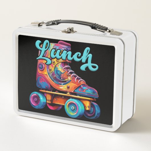80er Retro farbenfrohe Roller Skate Metall Brotdose (Vorderseite)