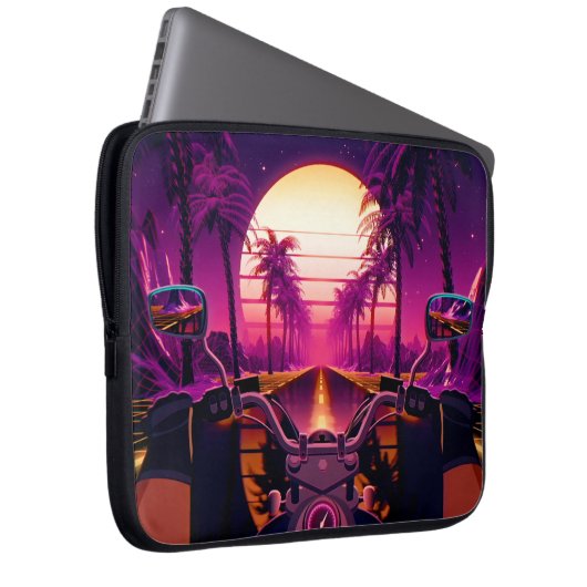 80er retro futuristischen Science-Fiction Hintergr Laptopschutzhülle (Vorne Rechts)