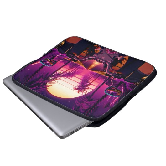 80er retro futuristischen Science-Fiction Hintergr Laptopschutzhülle (Vorne Knopf)