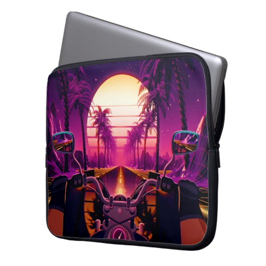 80er retro futuristischen Science-Fiction Hintergr Laptopschutzhülle (Vorderseite Links)