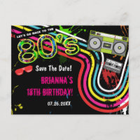 80er Retro-Geburtstagsfeier Save The Date Postkart
