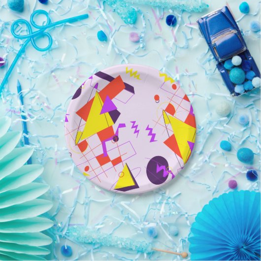 80er Retro Geometric Birthday Party Plate Pappteller (Party)