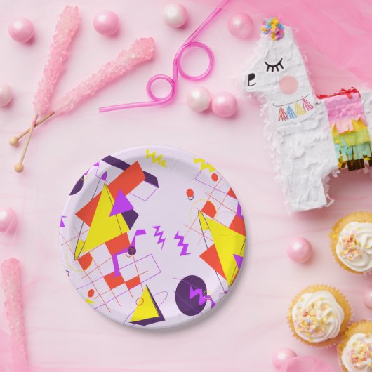 80er Retro Geometric Birthday Party Plate Pappteller (Party)