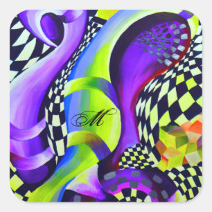 80er-Retro-geometrisches Muster Quadratischer Aufkleber