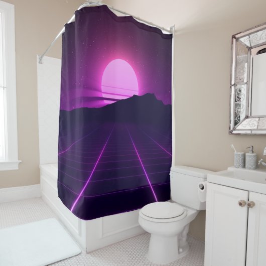 80er Retro Hintergrundbild mit 3D-Elementen Duschvorhang (Beispiel)