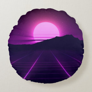 80er Retro Hintergrundbild mit 3D-Elementen Rundes Kissen