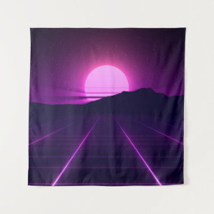 80er Retro Hintergrundbild mit 3D-Elementen Wandteppich