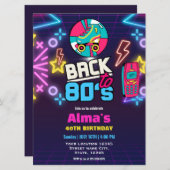 80er Retro Neon 40. Geburtstag Einladung (Vorne/Hinten)