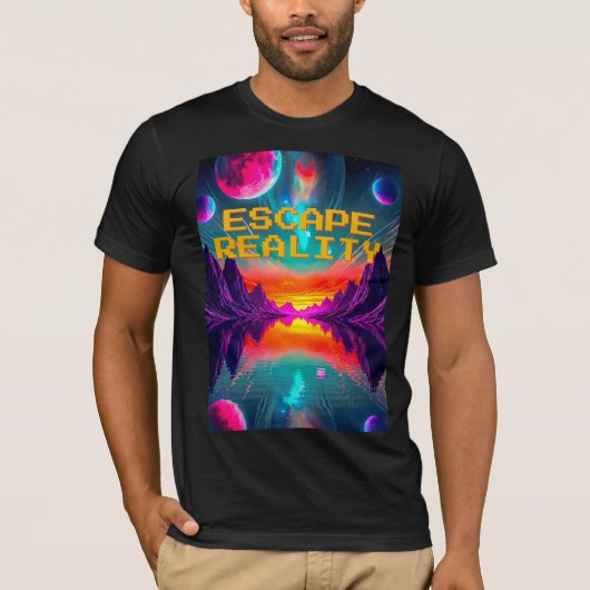 80er Retro-Neon-Alien-Planet-Landschaft T-Shirt (Vorderseite)