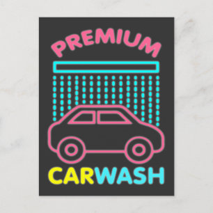 80er Retro-Neon Premium-Autowäsche-Auto Postkarte