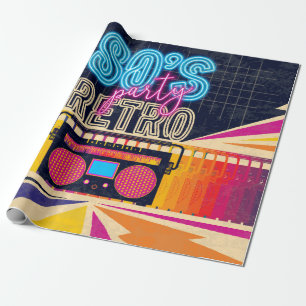 80er, Retro-Party. Altes Poster. Disco fl Geschenkpapier