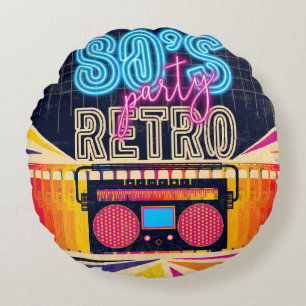 80er, Retro-Party. Altes Poster. Disco fl Rundes Kissen