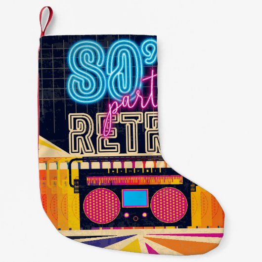 80er, Retro-Party. Altes Poster. Disco Kleiner Weihnachtsstrumpf (Vorderseite)