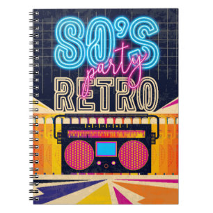 80er, Retro-Party. Altes Poster. Disco Notizblock