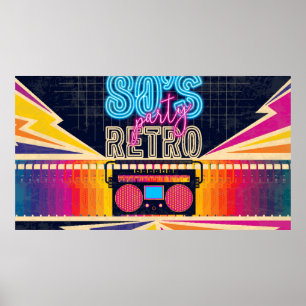 80er, Retro-Party. Altes Poster. Disco Poster