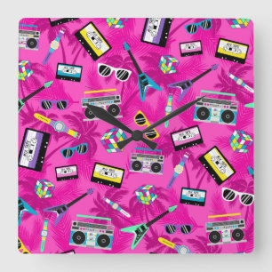 80er Retro Quadratische Wanduhr