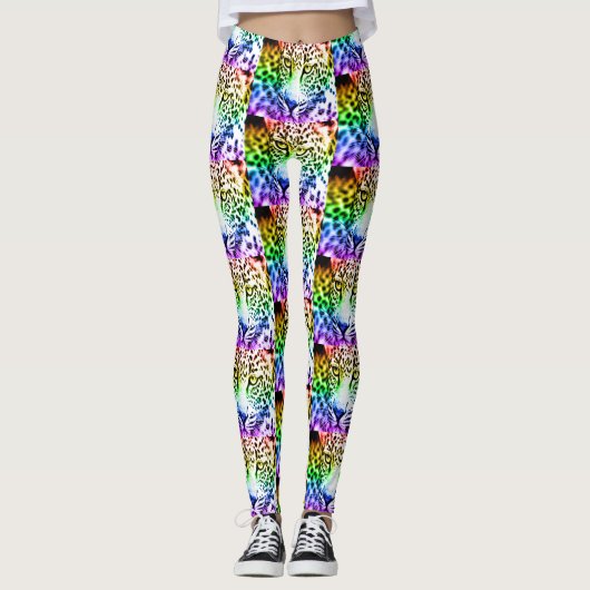 80er Retro Rainbow Leopard Leggings (Vorderseite)