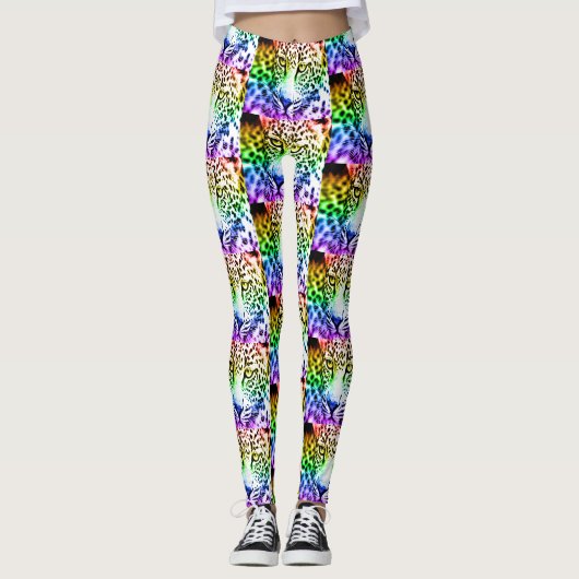 80er Retro Regenbogen Leopard Leggings (Vorderseite)