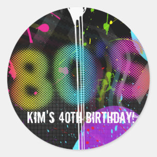 80er Retro-Regenbogen-Splash-Birthday-Party Runder Aufkleber