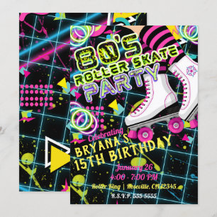 80er Retro-Rollschuh Geburtstagsfeier Einladung