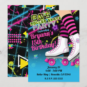 80er Retro-Rollschuh-Geburtstagsfeier Einladung