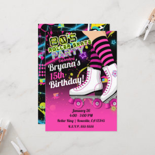 80er Retro Rollschuhfahren Pinke Party Einladung